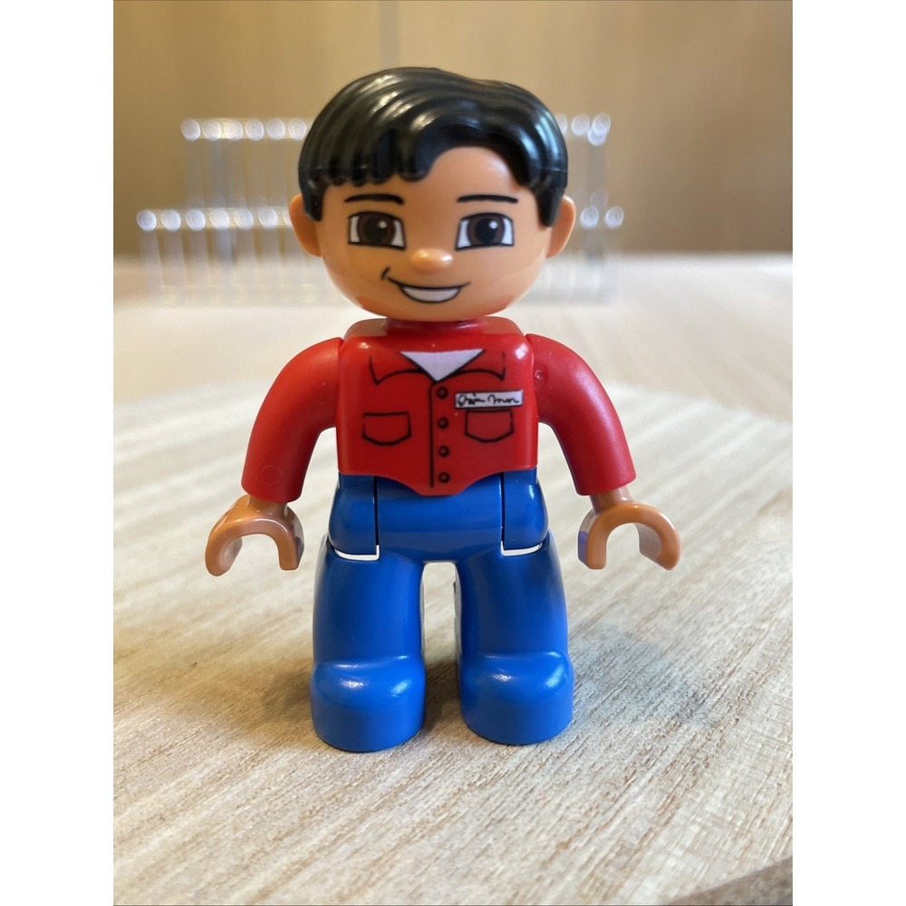 Duplo Lego Man Red Top Blue Pants Ville Figure Only - Picture 1 of 2